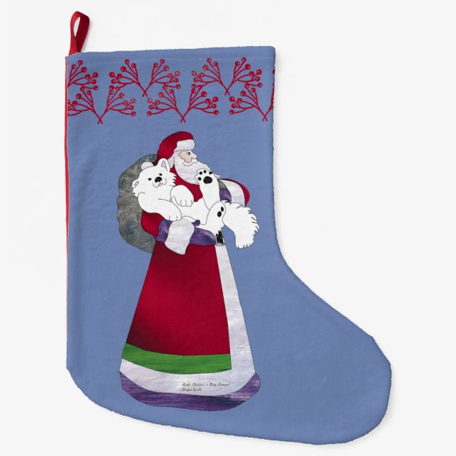 Meia De Natal Grande Padre Natal e Bebê Samoyed Natal Stocks (Frente)