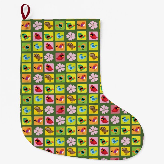 Meia De Natal Grande Padrões de aves (Frente)
