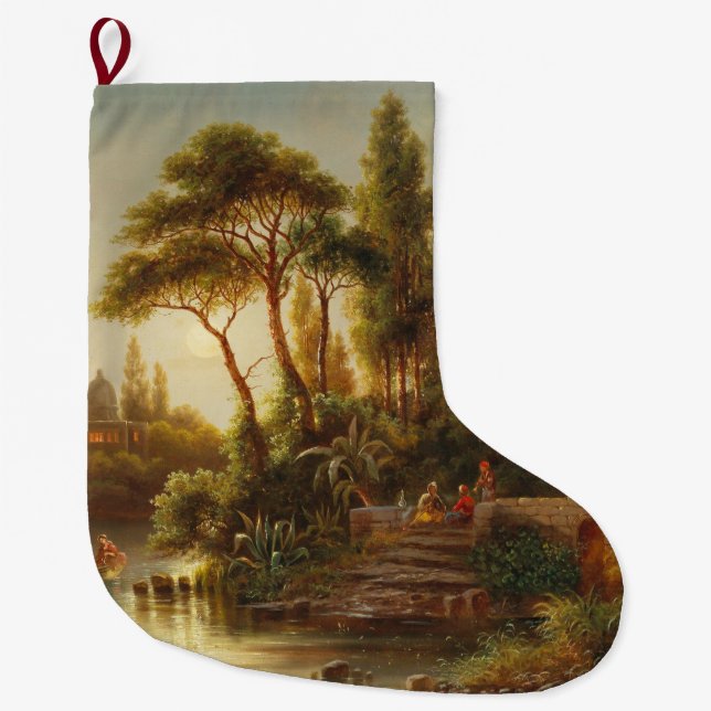 Meia De Natal Grande Paisagem Asiática na Luz da Noite (Arte Sunset) (Frente)