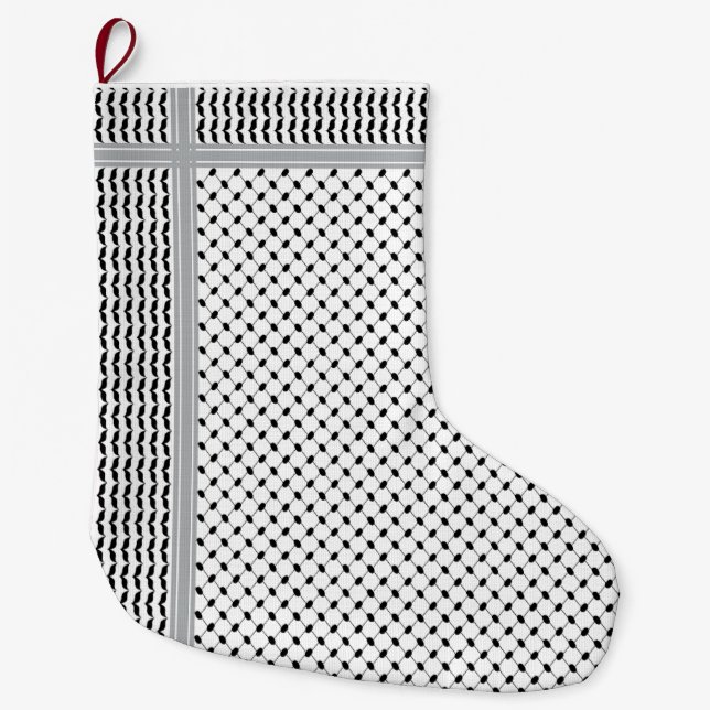 Meia De Natal Grande Palestinian Black & White Keffiyeh Stocking (Frente)