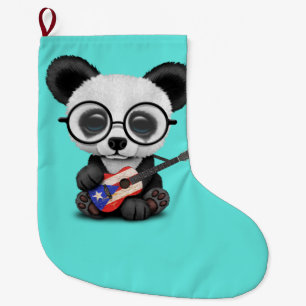 Meia De Natal Grande Panda do bebê que joga a guitarra porto-riquenha