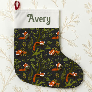 Meia De Natal Grande Panda Vermelho Fofo Botânica Floresta Escura