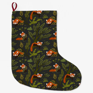 Meia De Natal Grande Pandas Vermelhos na Floresta Preta