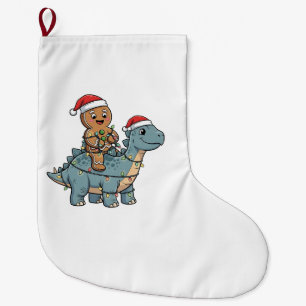 Meia De Natal Grande Pão de gengibre montando um dinossauro Natal Santa