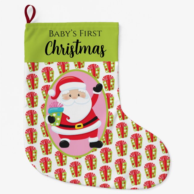 Meia De Natal Grande Papai Noel Com Presentes (Frente)