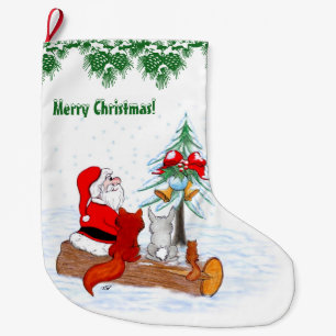 Meia De Natal Grande Papai Noel com Raposa e Esquilo do Coelho