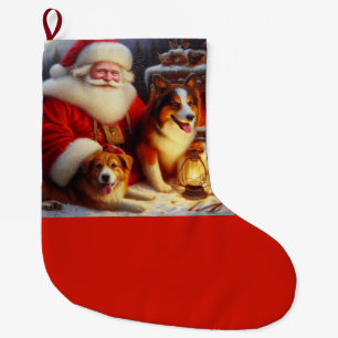 Meia De Natal Grande Papai Noel de Natal com Cães 1