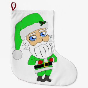 Meia De Natal Grande Papai Noel de terno verde chibi