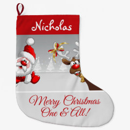 Meia De Natal Grande Papai Noel e Rena de Natal Personalizados