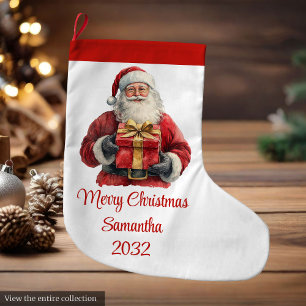 Meia De Natal Grande Papai Noel Fofo Meias de Natal em Aquarela para Cr