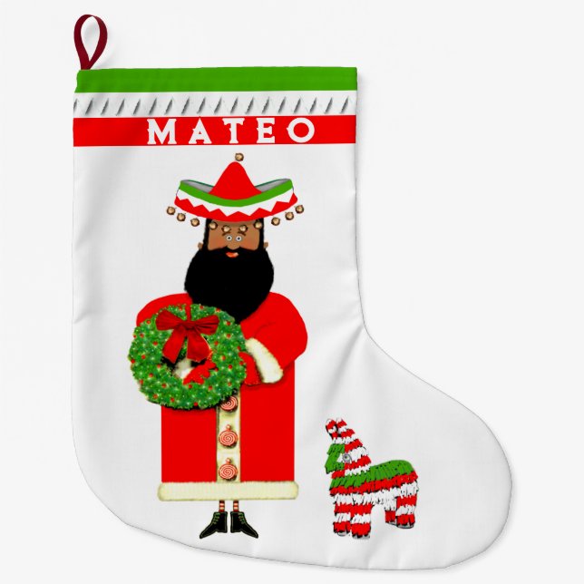 Meia De Natal Grande Papai Noel Mexicano (Frente)
