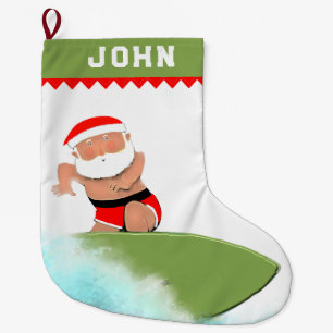 Meia De Natal Grande Papai noel surfando