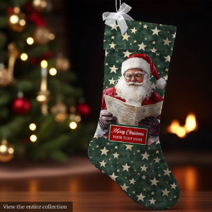 Meia De Natal Grande Papai noel Verde Vermelho Cozy com seu nome Impres
