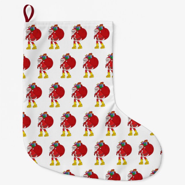 Meia De Natal Grande Papai Noel Vestindo Big Yellow Boots (Frente)