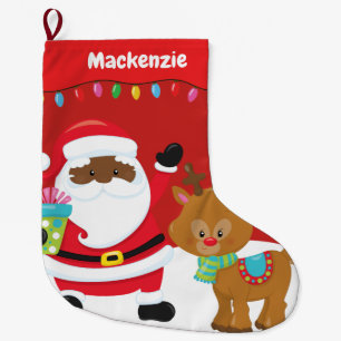 Meia De Natal Grande Papais noeis Afro-Americanos Personalizados