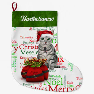 Meia De Natal Grande Papais noeis Cat Lover Gatinho com mouse
