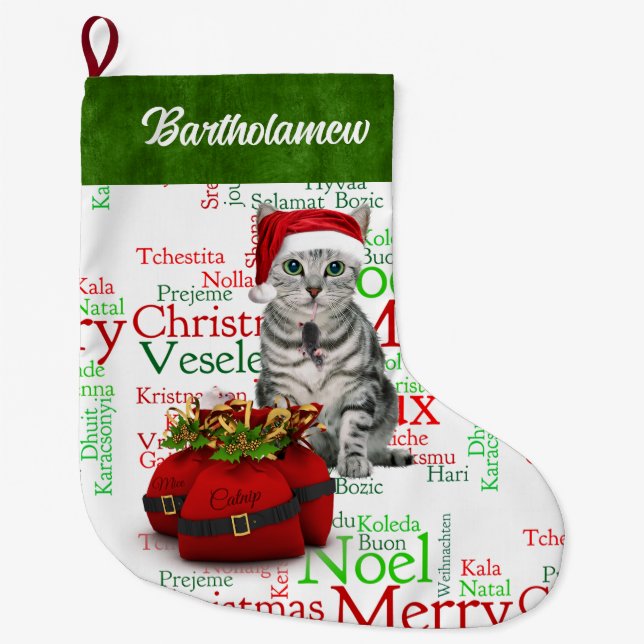 Meia De Natal Grande Papais noeis Cat Lover Gatinho com mouse (Frente)
