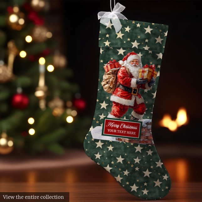 Meia De Natal Grande Papais noeis Clássicos Elegantes Armazenando Seu N (Elegant Classic Santa Stocking Your Custom Name)