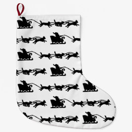 Meia De Natal Grande Papais noeis com Cachorro no Impressão do Lino Árt