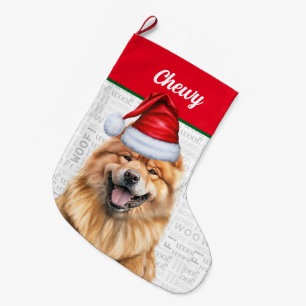Meia De Natal Grande Papais noeis de Chow de Natal com Nome de Cão