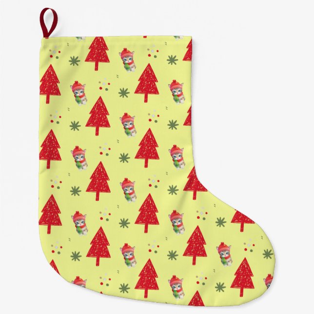 Meia De Natal Grande Papais noeis de gatos vermelhos Árvore do Natal Pa (Frente)