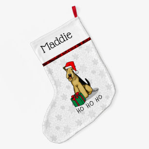 Meia De Natal Grande Papais noeis de Natal Airedale Terrier HO HO HO Cu