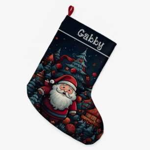 Meia De Natal Grande Papais noeis e Árvores de Natal
