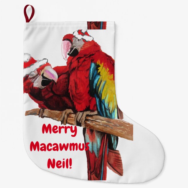 Meia De Natal Grande Papais noeis Macaws Macaw Papo de Natal (Frente)