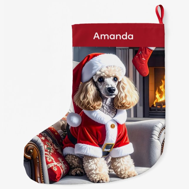 Meia De Natal Grande Papais noeis Poodle Natal (Verso)