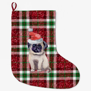 Meia De Natal Grande Papais noeis Pug Xadrez Natal