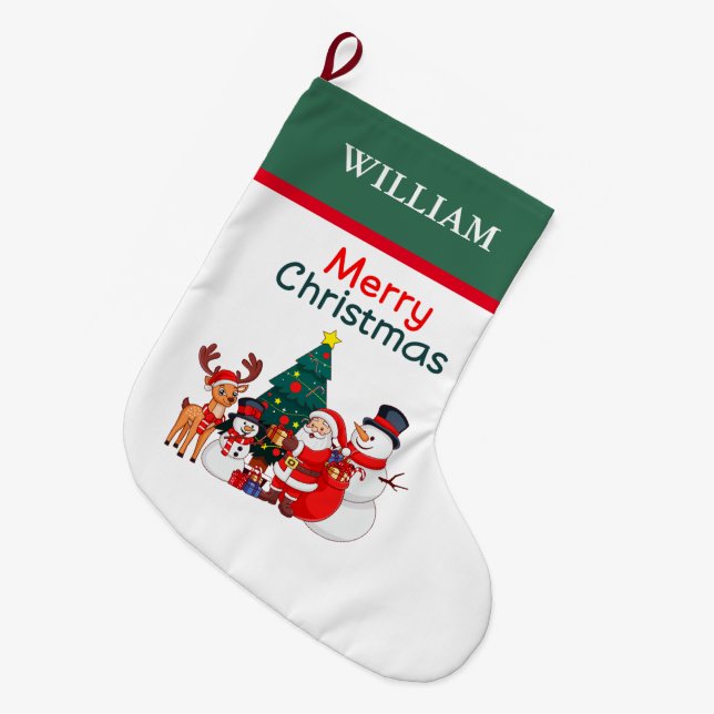 Meia De Natal Grande Papais noeis Snowman E Reindeer Feliz Natal Festiv (Frente (Pendurada))