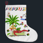 Meia De Natal Grande Parada de Natal, Papais noeis de Summer Beach<br><div class="desc">Parada de Natal Esta estocagem de Natal personalizada é atraente para Papais noeis pequenos presentes. Algo para todos, Maria lurdis afonso, https://www.zazzle.com/succeedinbeautybarb</div>