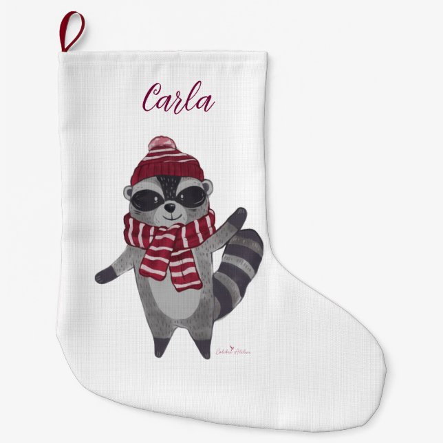 Meia De Natal Grande Parada de Natal Personalizada com Racoon (Frente)