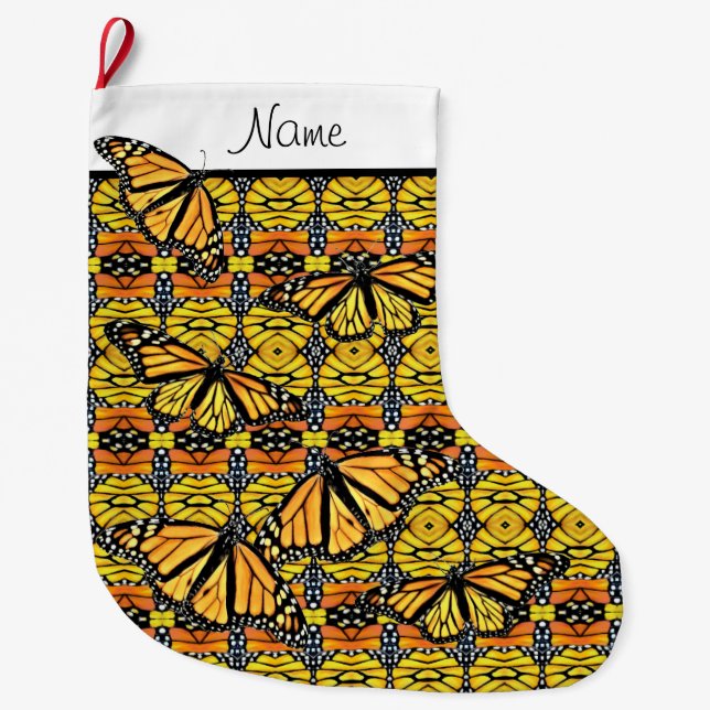 Meia De Natal Grande Paragem de Natal Personalizada - Colagem Monarca (Frente)