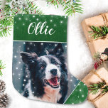 Meia De Natal Grande Paragem de Pet de Natal Personalizado<br><div class="desc">Uma Pet De Natal Personalizada. Uma camada de neve realista que adiciona um toque de inverno agradável. Simples de personalizar com o nome do animal de estimação e a foto do animal de estimação. Se a sua imagem precisar de ajuste, basta selecionar para personalizar ainda mais e você pode torná-la...</div>