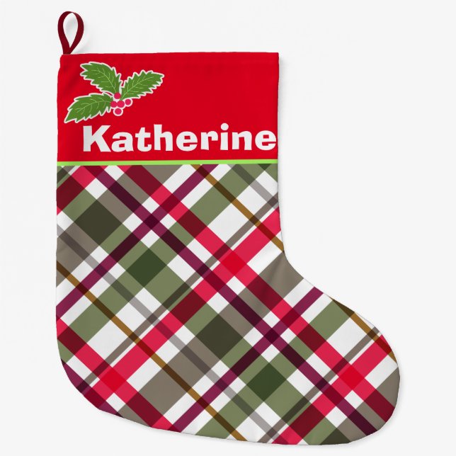 Meia De Natal Grande Paragem de Xadrez das Cores de Natal (Frente)