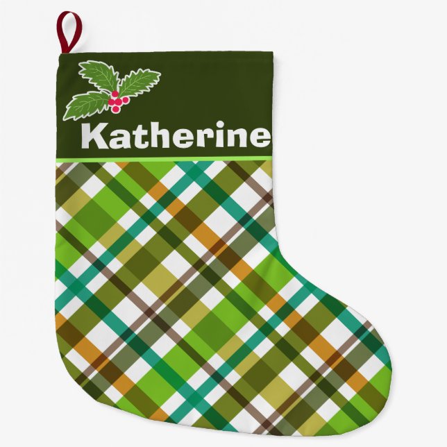 Meia De Natal Grande Paragem de Xadrez das Cores de Natal (Frente)