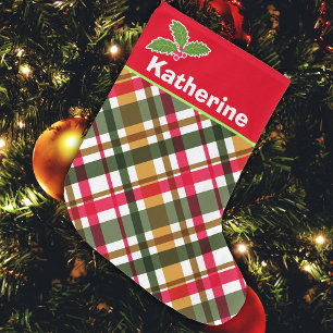 Meia De Natal Grande Paragem de Xadrez das Cores de Natal