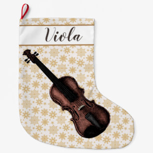 Meia De Natal Grande Paragem Personalizada Violin & Snowflakes