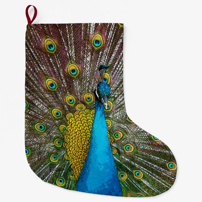 Meia De Natal Grande Pássaro Peacock na tela (Frente)