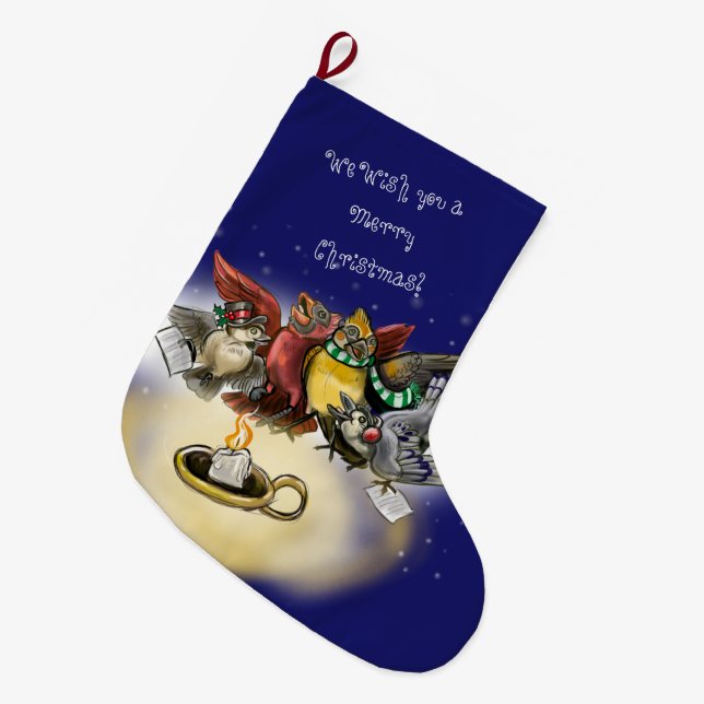 Meia De Natal Grande Pássaros de Natal (Frente (Pendurada))