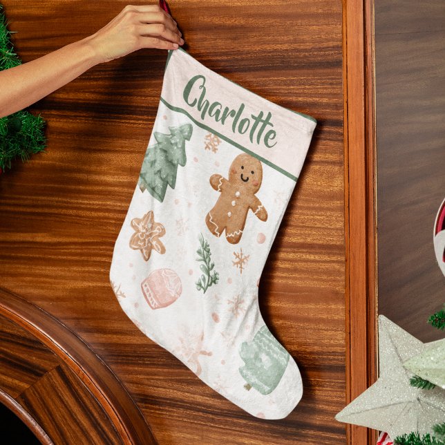 Meia De Natal Grande Pastel Joyful Holiday Pattern | Christmas Stocking (Criador carregado)