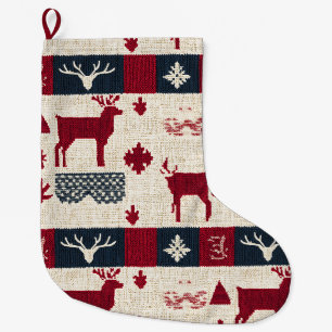 Meia De Natal Grande Patches de Natal Nórdico Reindeer Com Knit (2)