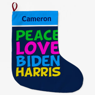 Meia De Natal Grande Peace Love Biden Harris