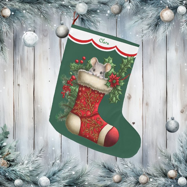 Meia De Natal Grande Peeking de Mouse de Cinza Bonita (Criador carregado)