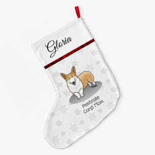 Meia De Natal Grande Pembroke Welsh Corgi Mãe (Vermelho 1) Cão Mãe B