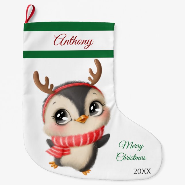 Meia De Natal Grande Penguin Large Christmas Stocks (Frente)