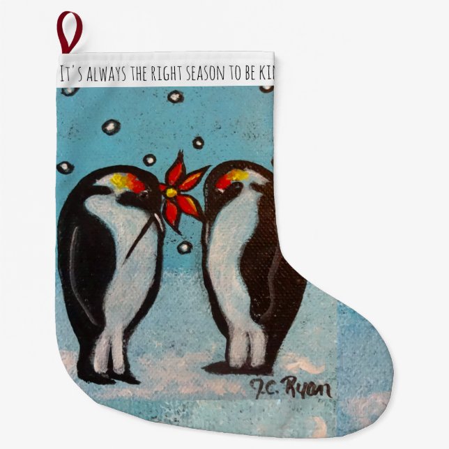 Meia De Natal Grande Penguin Love Stocks (Frente)