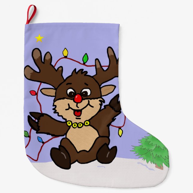 Meia De Natal Grande Pequena Reindeer (Frente)