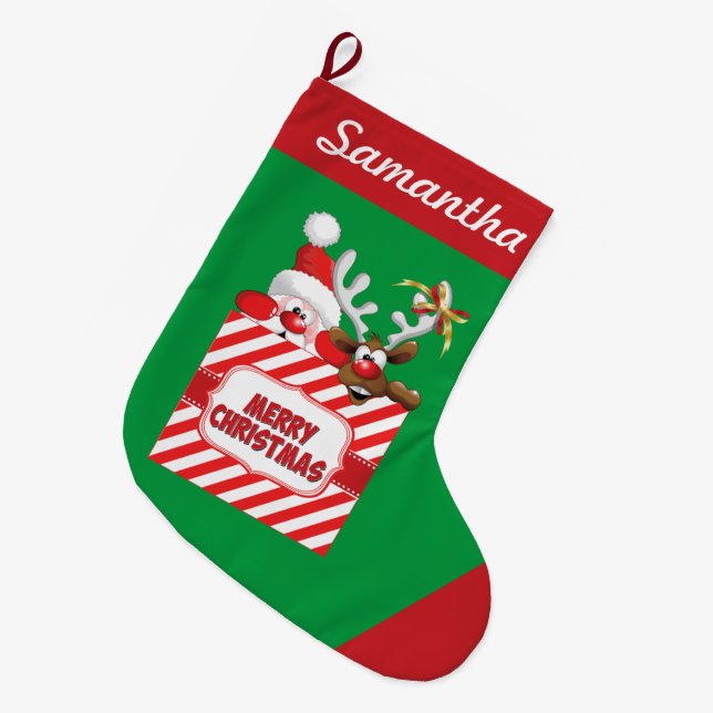 Meia De Natal Grande Pequim Papais noeis n' Reindeer Stocks (Frente (Pendurada))